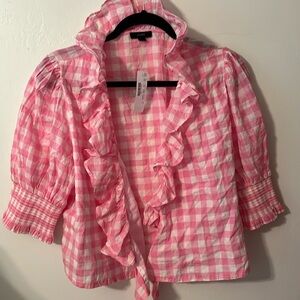 JCrew NWT pink and white gingham wrap top